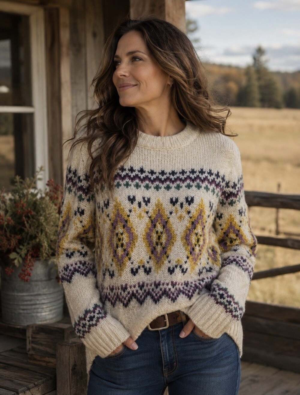 Talbots Womens Plus X Fair Isle Mock Neck Sweater White Warm Snow NWT! $99